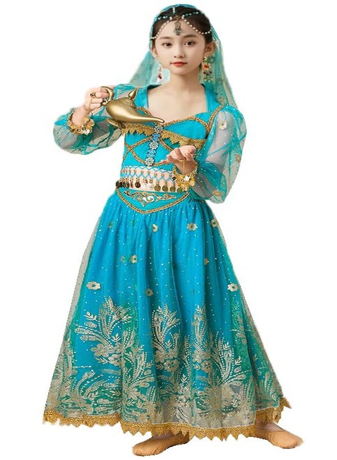 ORIDOOR زي ياسمين الداخلي من أوريدور، زي رقص شرقي، زي علاء الدين، زي أميرة الهالوين، للبنات، رقم المنتج -130 C- أزرق طاووسي - Image 1